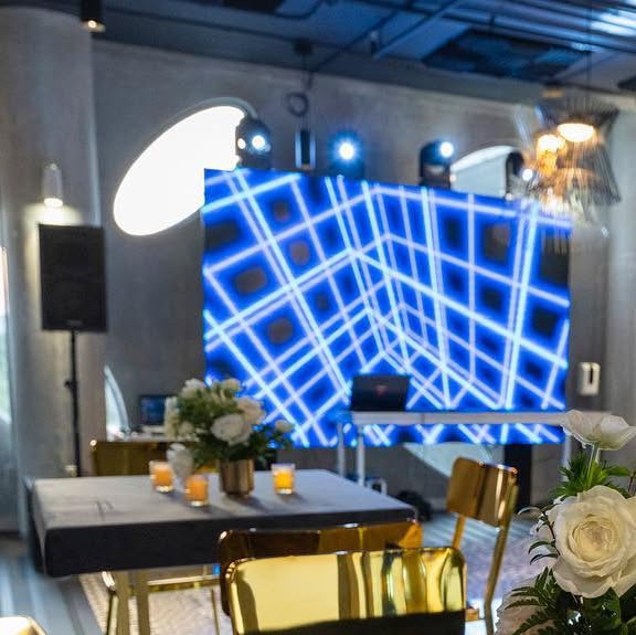 Indoor event space prepared for music and dancing