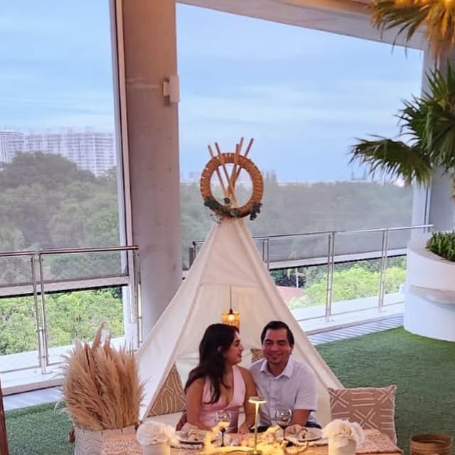 Rooftop terrace arranged for a private celebration