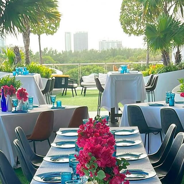 Rooftop terrace set for a birthday celebration